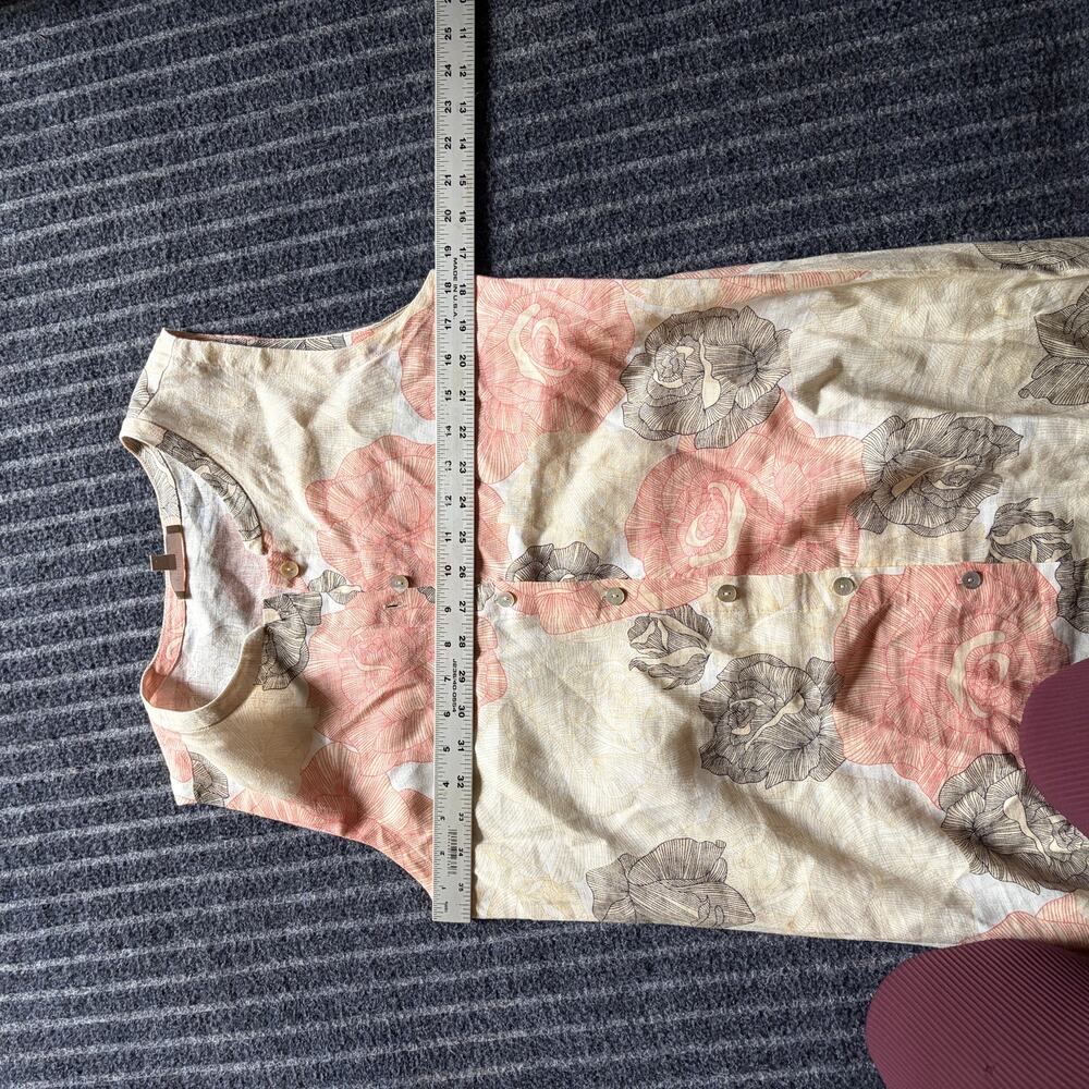 Joan Vass Linen Maxi Dress Size Medium Floral Sleeveless Peach and Gray Flowers - Picture 7 of 7